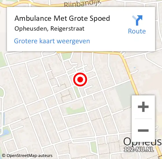 Locatie op kaart van de 112 melding: Ambulance Met Grote Spoed Naar Opheusden, Reigerstraat op 28 februari 2022 21:31