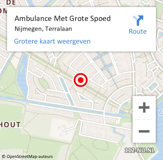 Locatie op kaart van de 112 melding: Ambulance Met Grote Spoed Naar Nijmegen, Terralaan op 28 februari 2022 21:39