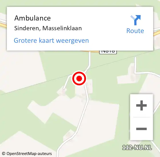 Locatie op kaart van de 112 melding: Ambulance Sinderen, Masselinklaan op 9 juli 2014 21:36