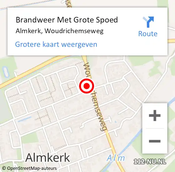 Locatie op kaart van de 112 melding: Brandweer Met Grote Spoed Naar Almkerk, Woudrichemseweg op 28 februari 2022 22:13