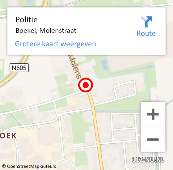 Locatie op kaart van de 112 melding: Politie Boekel, Molenstraat op 28 februari 2022 22:55