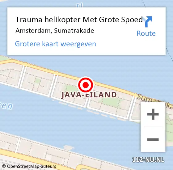 Locatie op kaart van de 112 melding: Trauma helikopter Met Grote Spoed Naar Amsterdam, Sumatrakade op 28 februari 2022 23:36