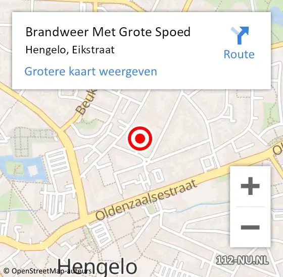 Locatie op kaart van de 112 melding: Brandweer Met Grote Spoed Naar Hengelo, Eikstraat op 1 maart 2022 00:33