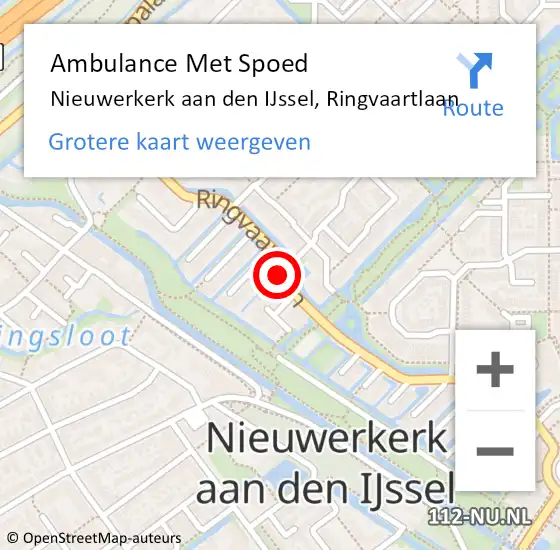 Locatie op kaart van de 112 melding: Ambulance Met Spoed Naar Nieuwerkerk aan den IJssel, Ringvaartlaan op 1 maart 2022 01:32