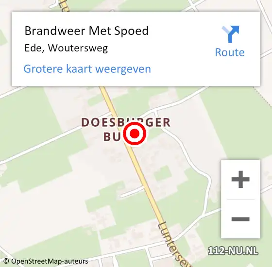 Locatie op kaart van de 112 melding: Brandweer Met Spoed Naar Ede, Woutersweg op 1 maart 2022 01:52