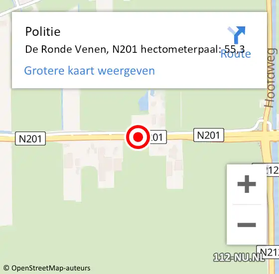 Locatie op kaart van de 112 melding: Politie De Ronde Venen, N201 hectometerpaal: 55,3 op 1 maart 2022 02:16