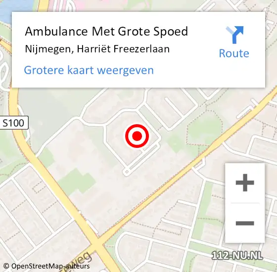 Locatie op kaart van de 112 melding: Ambulance Met Grote Spoed Naar Nijmegen, Harriët Freezerlaan op 1 maart 2022 02:42