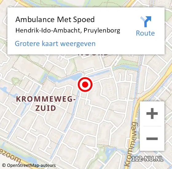 Locatie op kaart van de 112 melding: Ambulance Met Spoed Naar Hendrik-Ido-Ambacht, Pruylenborg op 1 maart 2022 02:48
