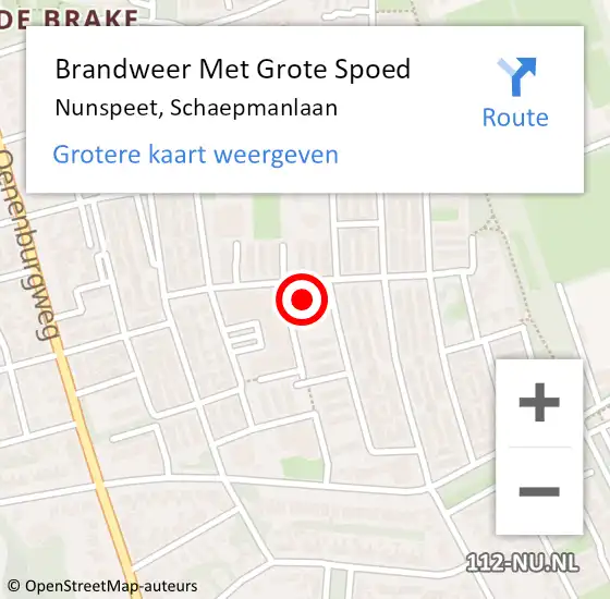 Locatie op kaart van de 112 melding: Brandweer Met Grote Spoed Naar Nunspeet, Schaepmanlaan op 1 maart 2022 03:03