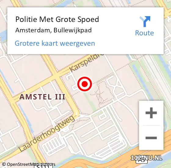 Locatie op kaart van de 112 melding: Politie Met Grote Spoed Naar Amsterdam-Zuidoost, Bullewijkpad op 1 maart 2022 03:40