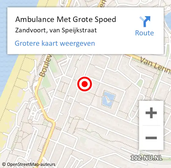 Locatie op kaart van de 112 melding: Ambulance Met Grote Spoed Naar Zandvoort, van Speijkstraat op 1 maart 2022 04:28