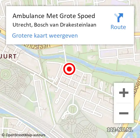 Locatie op kaart van de 112 melding: Ambulance Met Grote Spoed Naar Utrecht, Bosch van Drakesteinlaan op 9 juli 2014 22:01