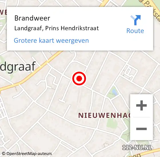 Locatie op kaart van de 112 melding: Brandweer Landgraaf, Prins Hendrikstraat op 9 juli 2014 22:02