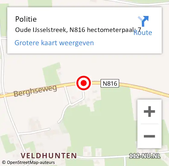 Locatie op kaart van de 112 melding: Politie Oude IJsselstreek, N816 hectometerpaal: 7 op 1 maart 2022 05:32