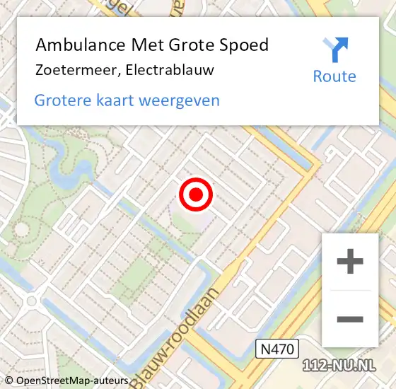 Locatie op kaart van de 112 melding: Ambulance Met Grote Spoed Naar Zoetermeer, Electrablauw op 1 maart 2022 05:58