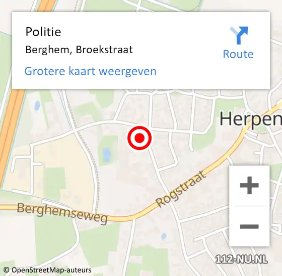 Locatie op kaart van de 112 melding: Politie Berghem, Broekstraat op 1 maart 2022 06:11