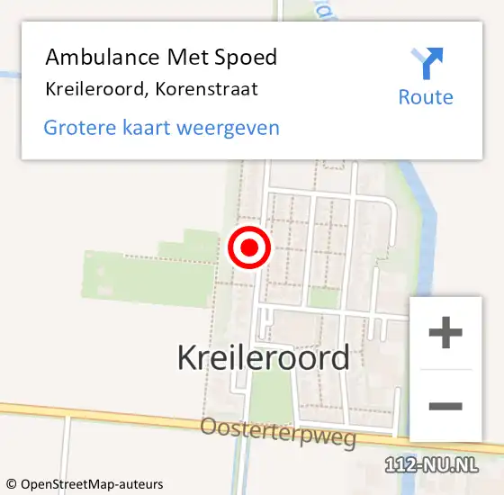 Locatie op kaart van de 112 melding: Ambulance Met Spoed Naar Kreileroord, Korenstraat op 1 maart 2022 06:54