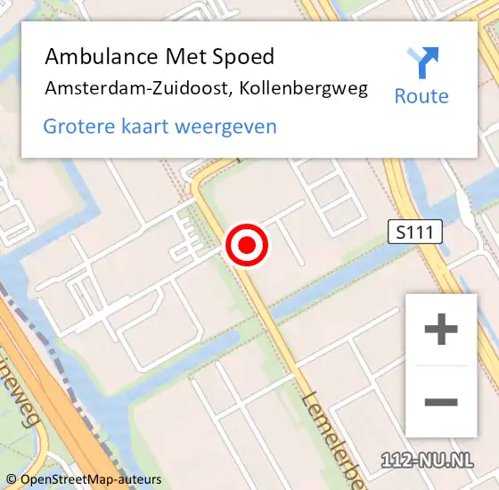 Locatie op kaart van de 112 melding: Ambulance Met Spoed Naar Amsterdam-Zuidoost, Kollenbergweg op 1 maart 2022 07:48