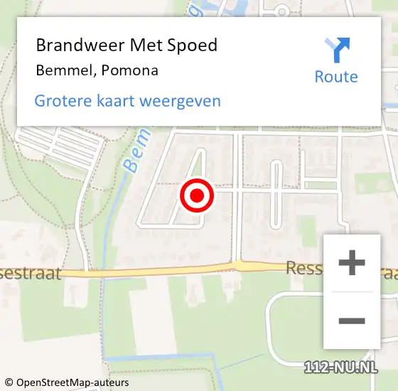 Locatie op kaart van de 112 melding: Brandweer Met Spoed Naar Bemmel, Pomona op 1 maart 2022 07:54