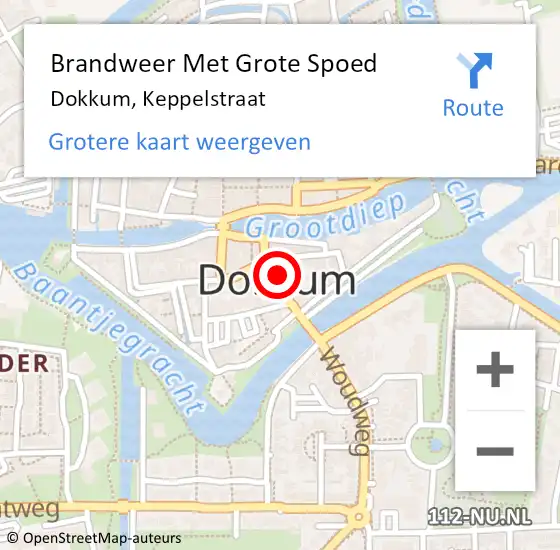 Locatie op kaart van de 112 melding: Brandweer Met Grote Spoed Naar Dokkum, Keppelstraat op 1 maart 2022 08:33