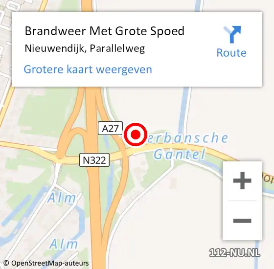 Locatie op kaart van de 112 melding: Brandweer Met Grote Spoed Naar Nieuwendijk, Parallelweg op 1 maart 2022 08:35