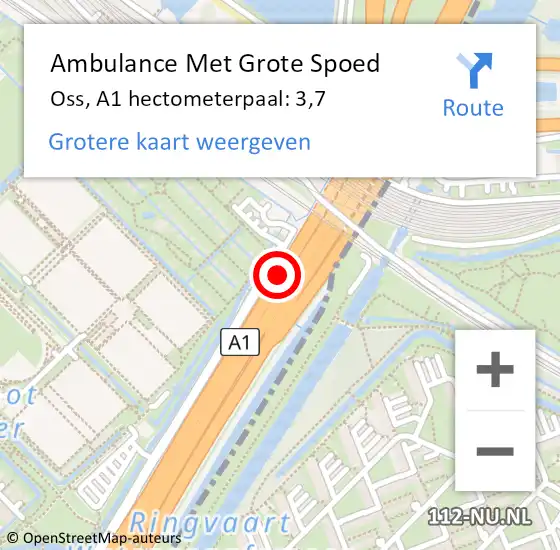 Locatie op kaart van de 112 melding: Ambulance Met Grote Spoed Naar Amsterdam, A1 hectometerpaal: 3,7 op 1 maart 2022 08:57