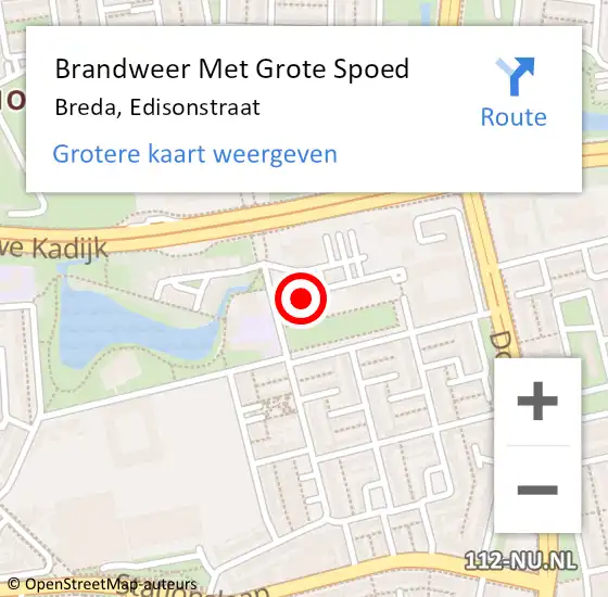 Locatie op kaart van de 112 melding: Brandweer Met Grote Spoed Naar Breda, Edisonstraat op 1 maart 2022 09:05