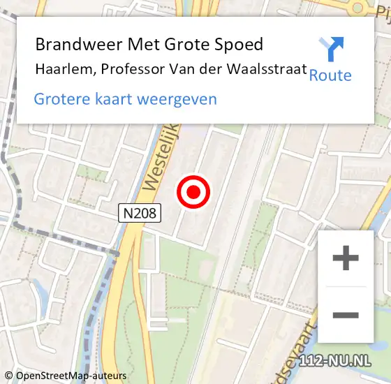 Locatie op kaart van de 112 melding: Brandweer Met Grote Spoed Naar Haarlem, Professor Van der Waalsstraat op 1 maart 2022 09:12