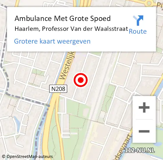 Locatie op kaart van de 112 melding: Ambulance Met Grote Spoed Naar Haarlem, Professor Van der Waalsstraat op 1 maart 2022 09:12