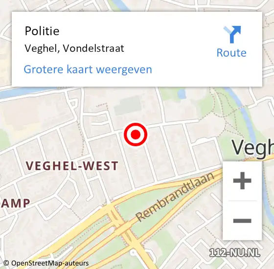 Locatie op kaart van de 112 melding: Politie Veghel, Vondelstraat op 1 maart 2022 09:12