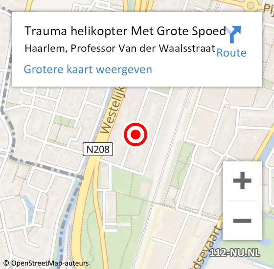 Locatie op kaart van de 112 melding: Trauma helikopter Met Grote Spoed Naar Haarlem, Professor Van der Waalsstraat op 1 maart 2022 09:13