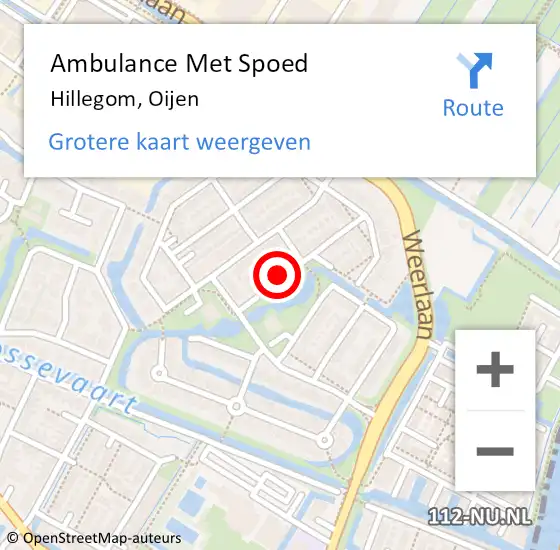 Locatie op kaart van de 112 melding: Ambulance Met Spoed Naar Hillegom, Oijen op 1 maart 2022 09:20