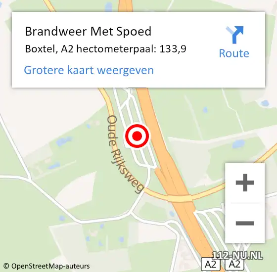 Locatie op kaart van de 112 melding: Brandweer Met Spoed Naar Boxtel, A2 hectometerpaal: 133,9 op 1 maart 2022 09:33