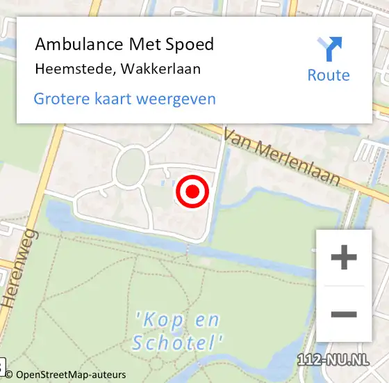 Locatie op kaart van de 112 melding: Ambulance Met Spoed Naar Heemstede, Wakkerlaan op 1 maart 2022 09:39