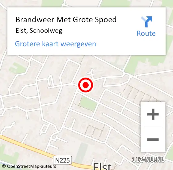 Locatie op kaart van de 112 melding: Brandweer Met Grote Spoed Naar Elst, Schoolweg op 1 maart 2022 09:44