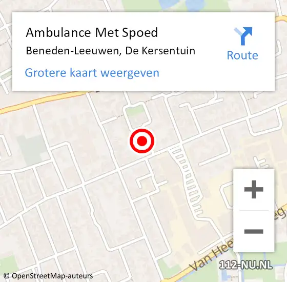 Locatie op kaart van de 112 melding: Ambulance Met Spoed Naar Beneden-Leeuwen, De Kersentuin op 1 maart 2022 10:05