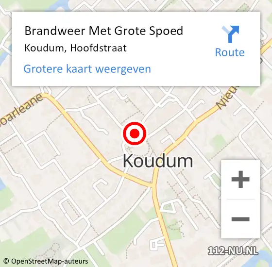 Locatie op kaart van de 112 melding: Brandweer Met Grote Spoed Naar Koudum, Hoofdstraat op 1 maart 2022 10:56