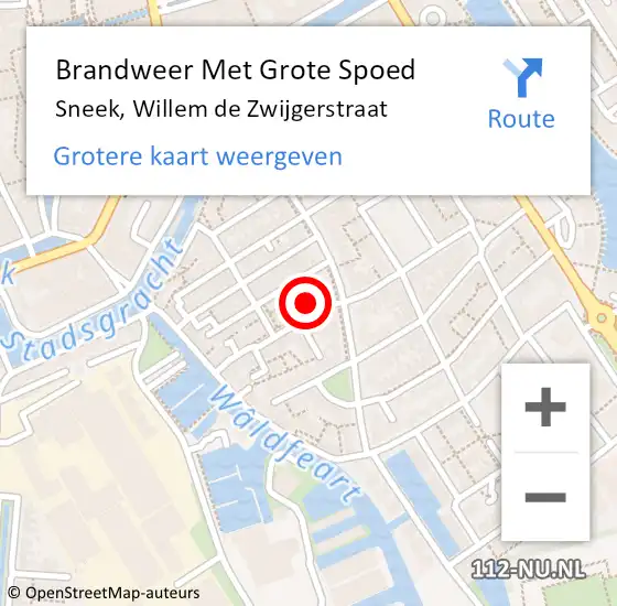 Locatie op kaart van de 112 melding: Brandweer Met Grote Spoed Naar Sneek, Willem de Zwijgerstraat op 1 maart 2022 11:02