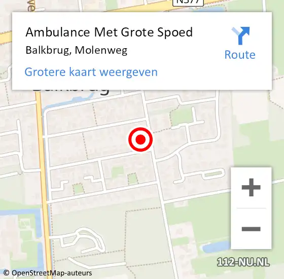 Locatie op kaart van de 112 melding: Ambulance Met Grote Spoed Naar Balkbrug, Molenweg op 9 juli 2014 23:00