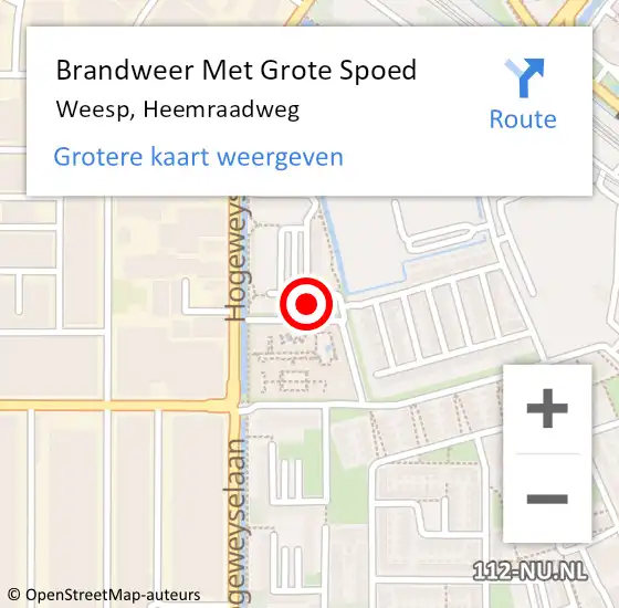 Locatie op kaart van de 112 melding: Brandweer Met Grote Spoed Naar Weesp, Heemraadweg op 1 maart 2022 11:27