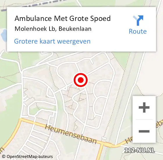 Locatie op kaart van de 112 melding: Ambulance Met Grote Spoed Naar Molenhoek Lb, Beukenlaan op 9 juli 2014 23:01