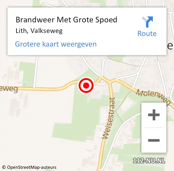 Locatie op kaart van de 112 melding: Brandweer Met Grote Spoed Naar Lith, Valkseweg op 1 maart 2022 11:31