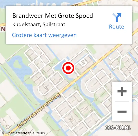 Locatie op kaart van de 112 melding: Brandweer Met Grote Spoed Naar Kudelstaart, Spilstraat op 1 maart 2022 11:44