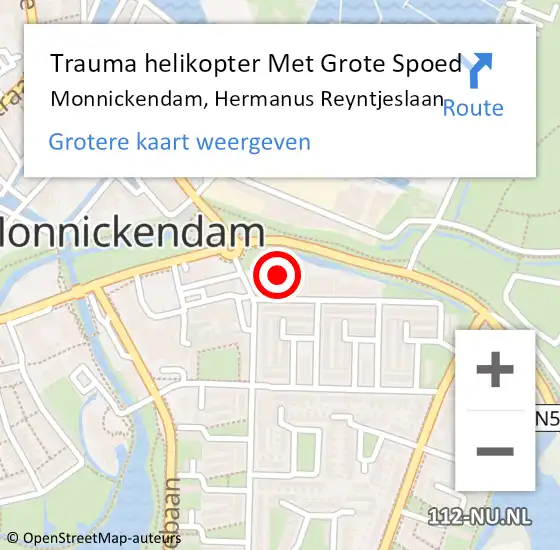 Locatie op kaart van de 112 melding: Trauma helikopter Met Grote Spoed Naar Monnickendam, Hermanus Reyntjeslaan op 1 maart 2022 12:08