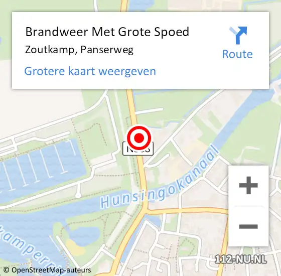 Locatie op kaart van de 112 melding: Brandweer Met Grote Spoed Naar Zoutkamp, Panserweg op 1 maart 2022 12:45