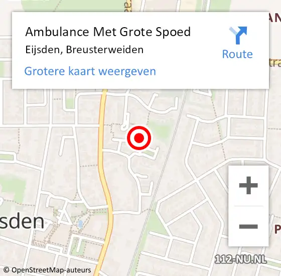 Locatie op kaart van de 112 melding: Ambulance Met Grote Spoed Naar Eijsden, Breusterweiden op 9 juli 2014 23:26