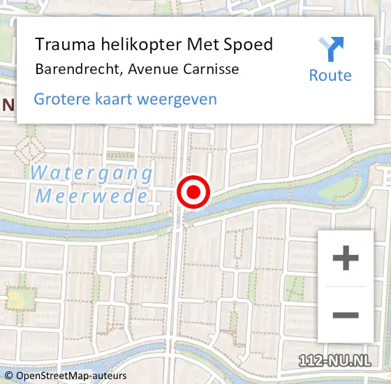 Locatie op kaart van de 112 melding: Trauma helikopter Met Spoed Naar Barendrecht, Avenue Carnisse op 1 maart 2022 13:37