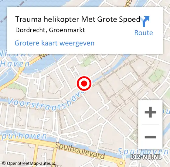 Locatie op kaart van de 112 melding: Trauma helikopter Met Grote Spoed Naar Dordrecht, Groenmarkt op 1 maart 2022 13:41