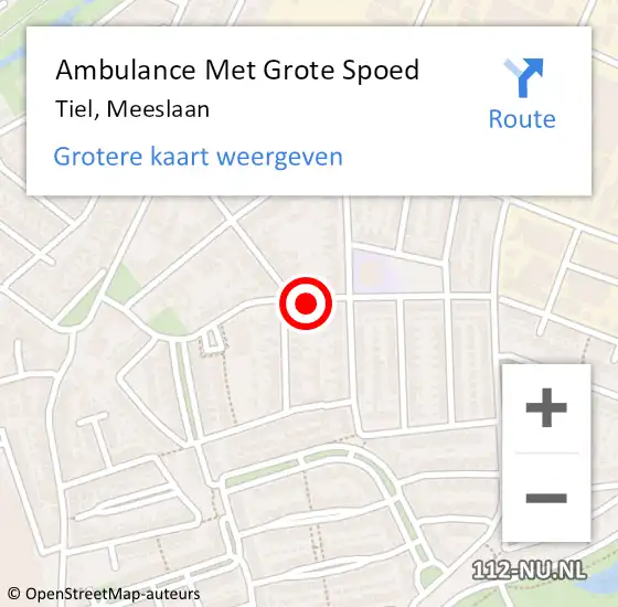 Locatie op kaart van de 112 melding: Ambulance Met Grote Spoed Naar Tiel, Meeslaan op 1 maart 2022 13:54