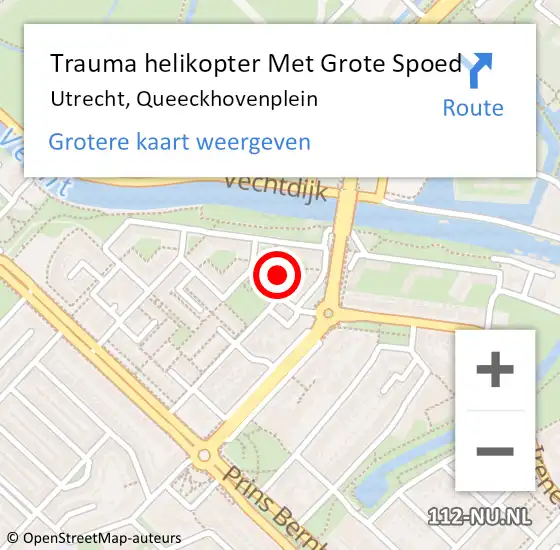 Locatie op kaart van de 112 melding: Trauma helikopter Met Grote Spoed Naar Utrecht, Queeckhovenplein op 1 maart 2022 15:55